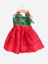 Red and Green pattu Frock