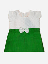 White with green frock