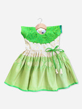 Green with cream pattu Frock
