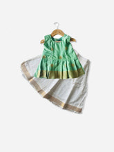 Green with golden Kasavu pavadai