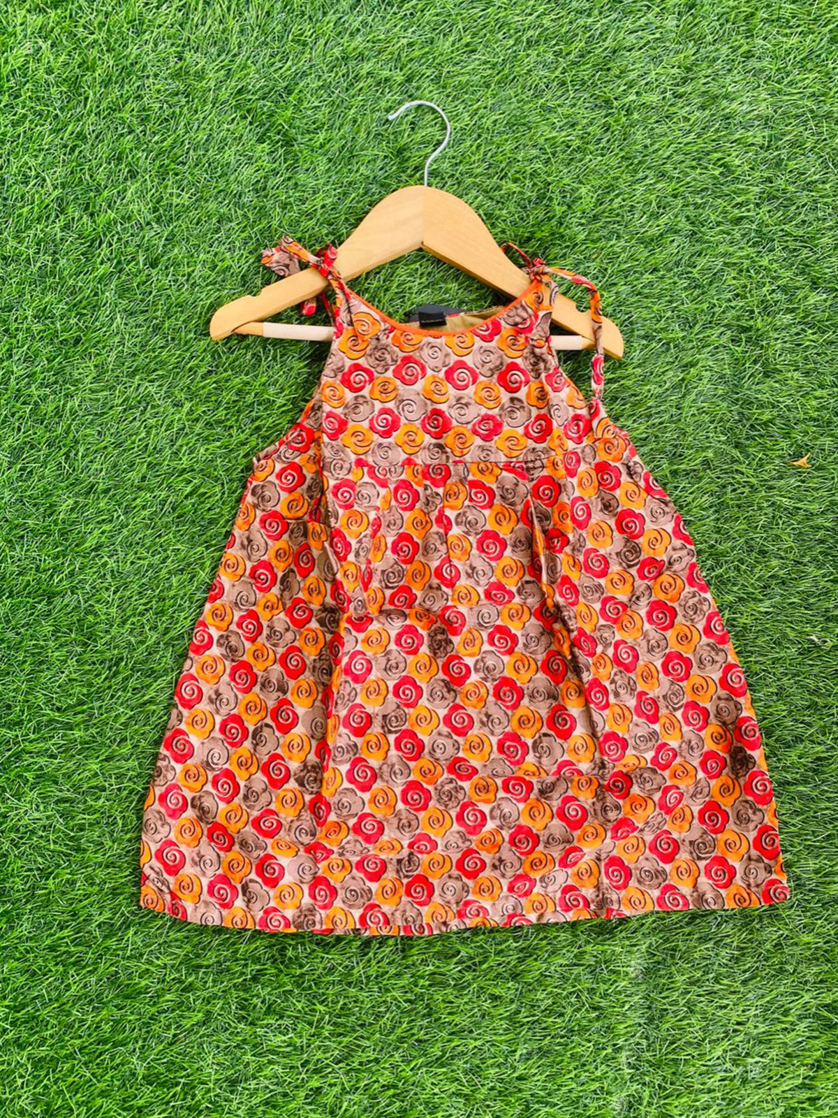 simple orange cotton frock with headband