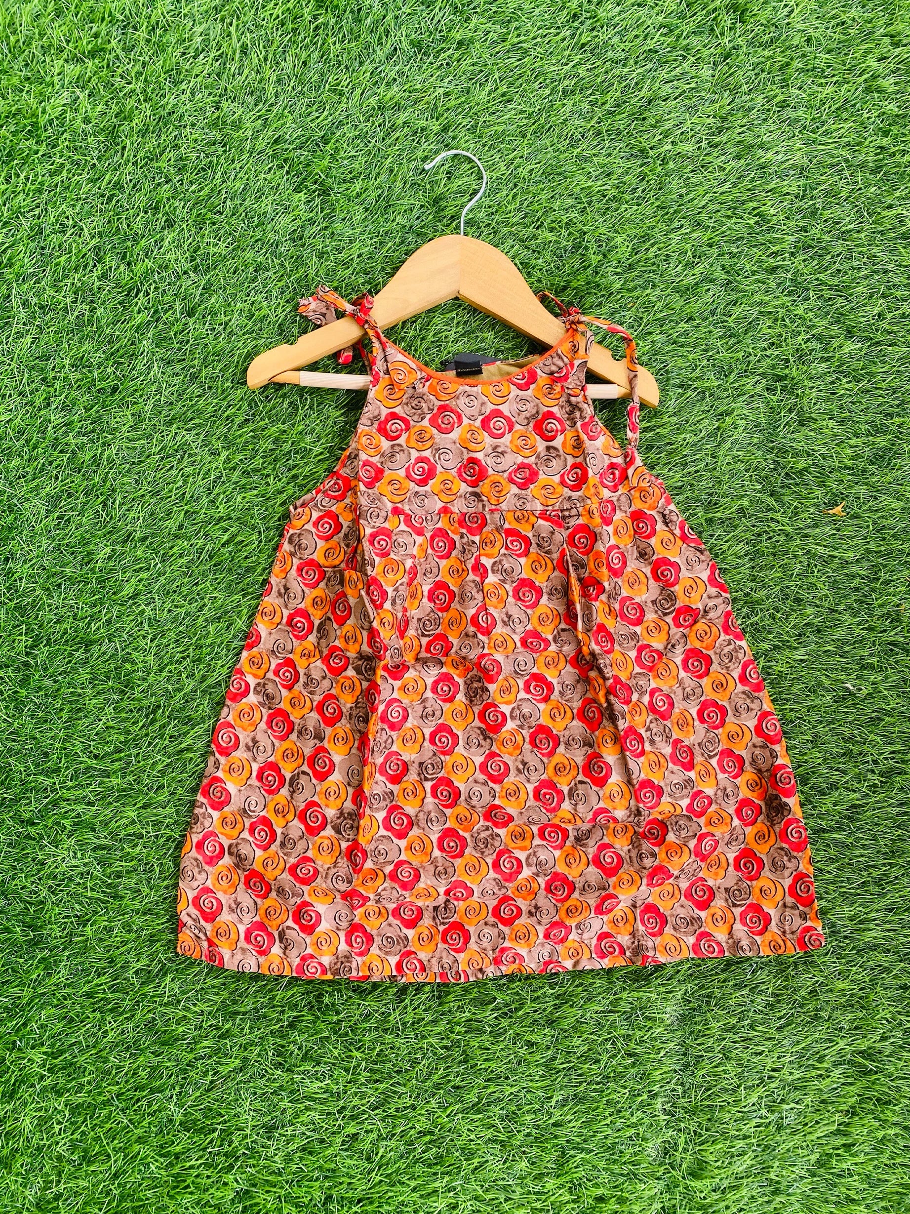 simple orange cotton frock with headband