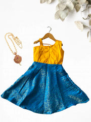 Yellow with blue pattu frock