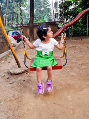 White with green frock