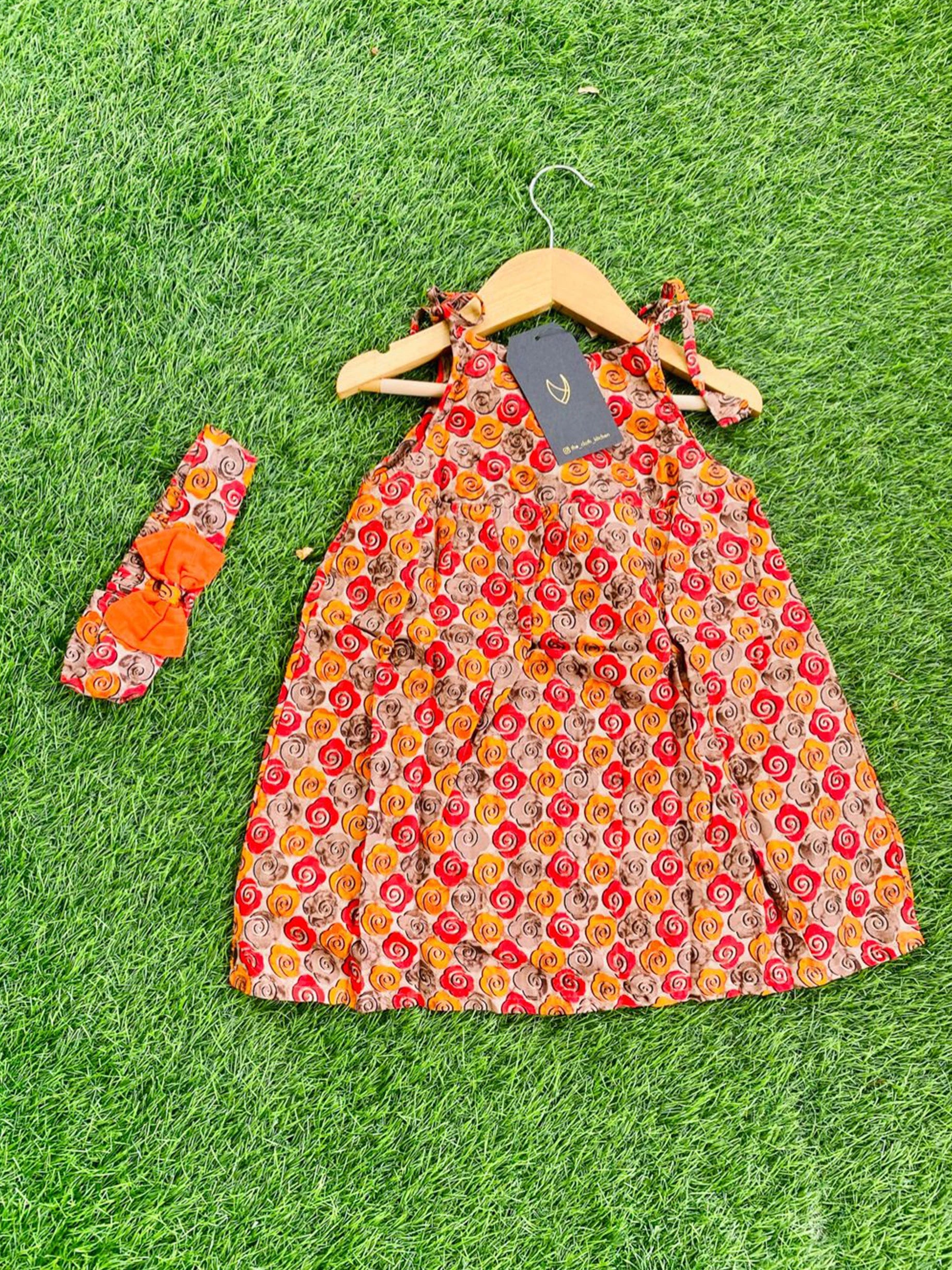 simple orange cotton frock with headband