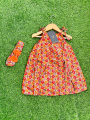 simple orange cotton frock with headband