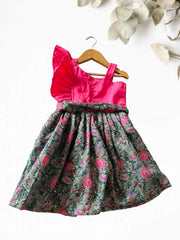 Pink with Green Floral frock