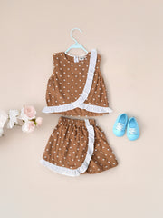 Brown Heart Print Ruffle Co-ord Set